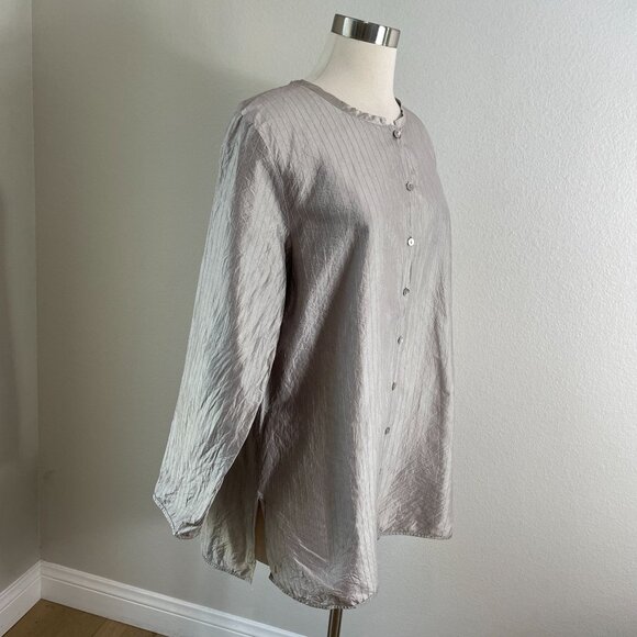 Eileen Fisher Womens Large 100% Silk Tunic Blouse Shirt Minimalist Lagenlook - Picture 2 of 13